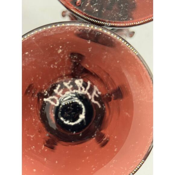 Signed Robert Deeble set of 4 Ruby Hand Blown Glasses Crown base Stunning Set - Picture 10 of 11